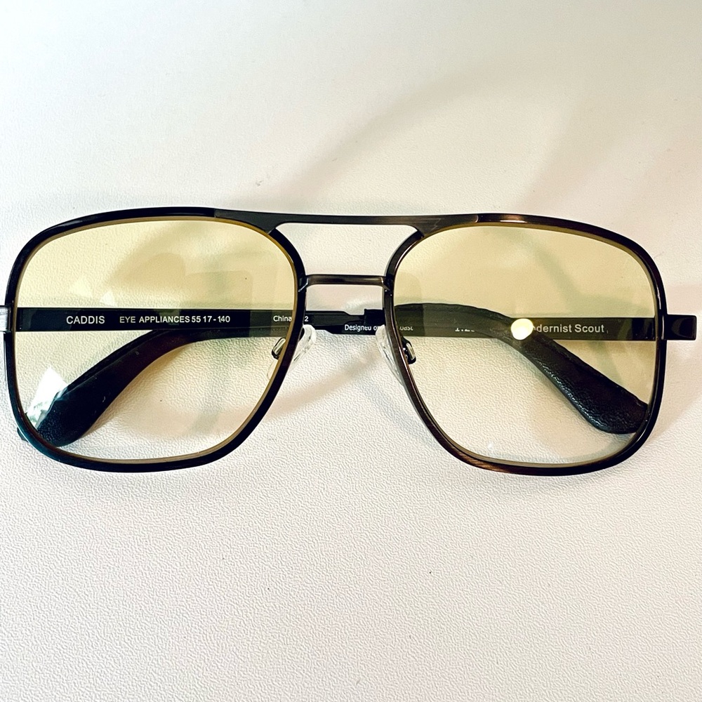 Caddis Readers 1.25 Black Metamodernist Scout w/ yellow lenses (Gwyneth style)